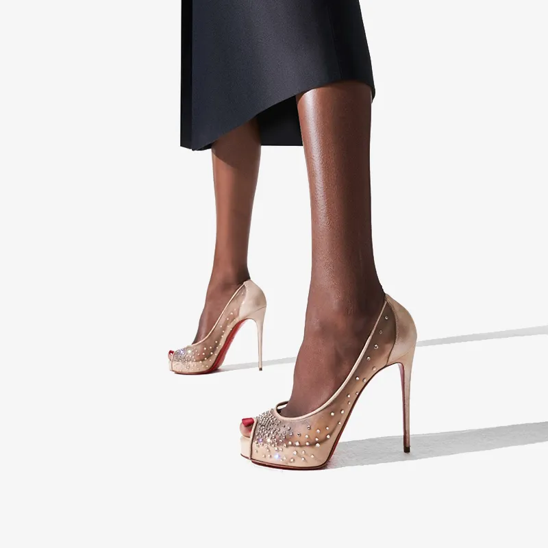 Nude Mesh and Strass Pumps
