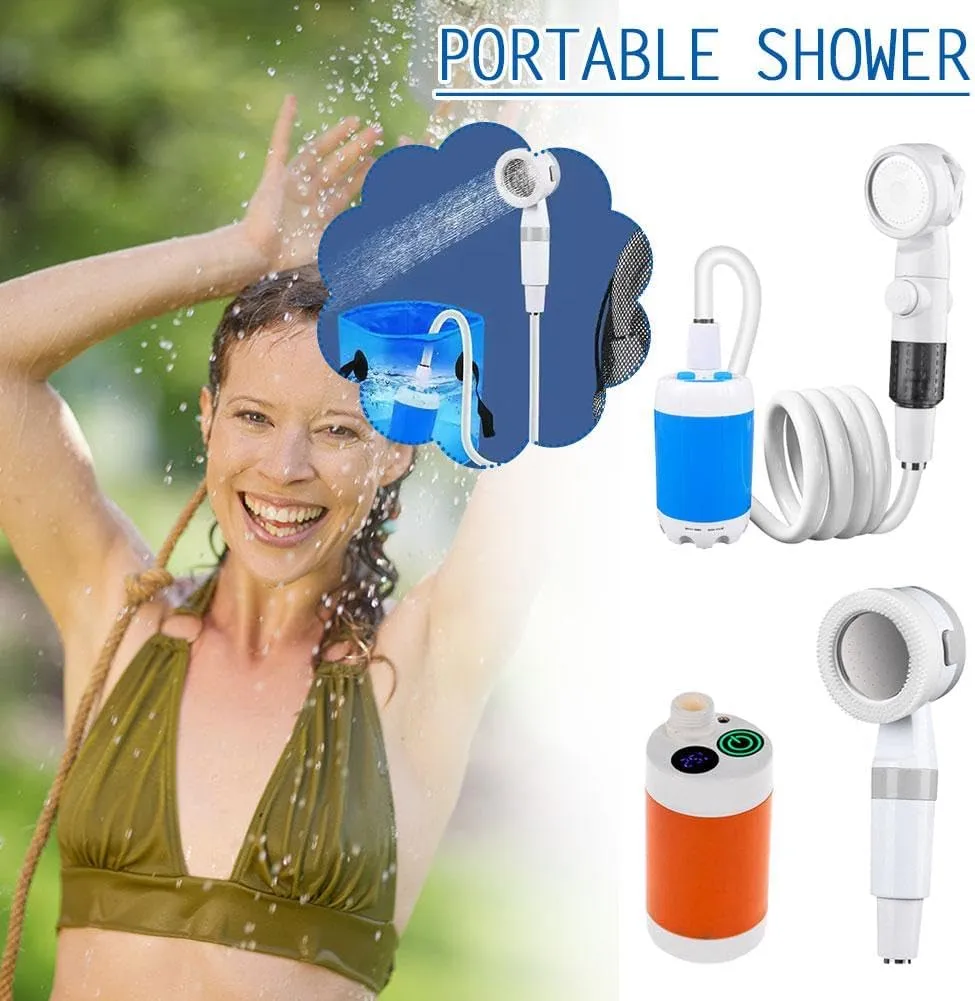 Portable Camping Shower Outdoor Camp Shower Pump,Outdoor Shower Handheld Electric Showerm,Upgrade Rechargeable Electric Shower Pump Multiple Spray Modes for Camping,Hiking,Traveling,RV