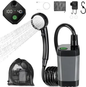 Portable Shower for Camping, [Long-Lasting] 6000mAh Rechargeable Camping Shower with Intelligent LED Display, IPX7 Waterproof Outdoor Shower Kit for Hiking, Travel, Car, Pet