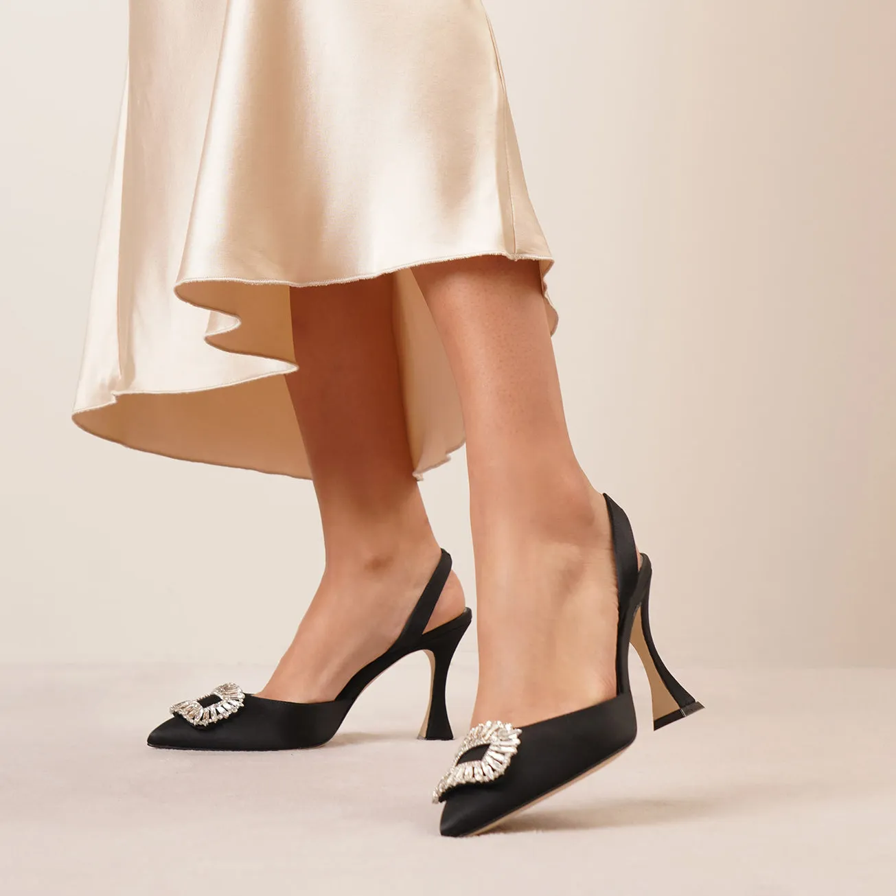 Prietasli 90 black satin slingback