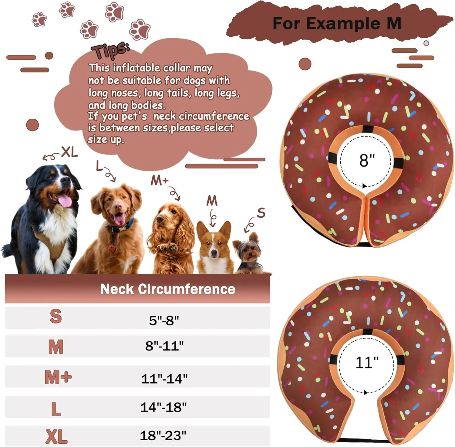 Recovery Donut Collar for Dogs & Cat,Inflatable Dog Cone Collar Alternative After Surgery,Soft Dog Cone for Large Medium Small Pet, Adjustable Pet Neck Donut(Brown,Medium )