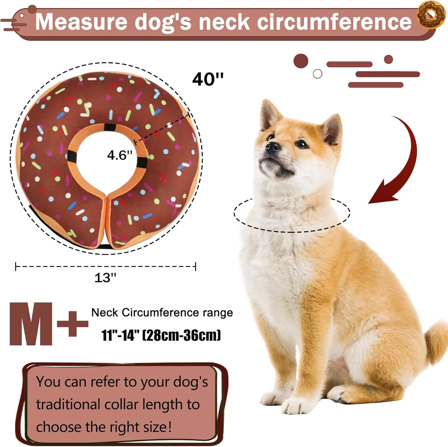 Recovery Donut Collar for Dogs & Cat,Inflatable Dog Cone Collar Alternative After Surgery,Soft Dog Cone for Large Medium Small Pet, Adjustable Pet Neck Donut(Brown,Medium )