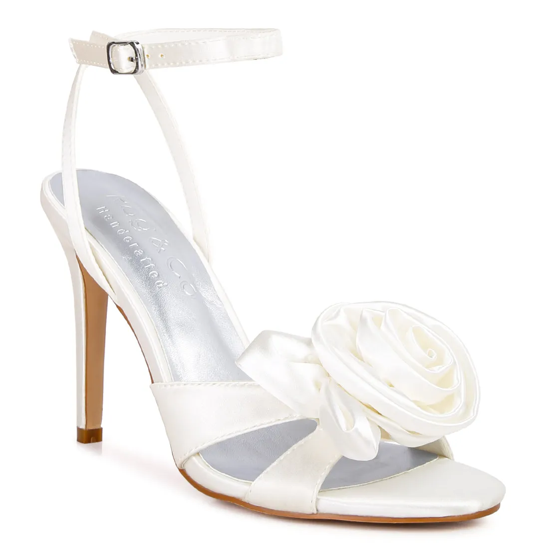 Rose Bow Satin Heeled Sandals