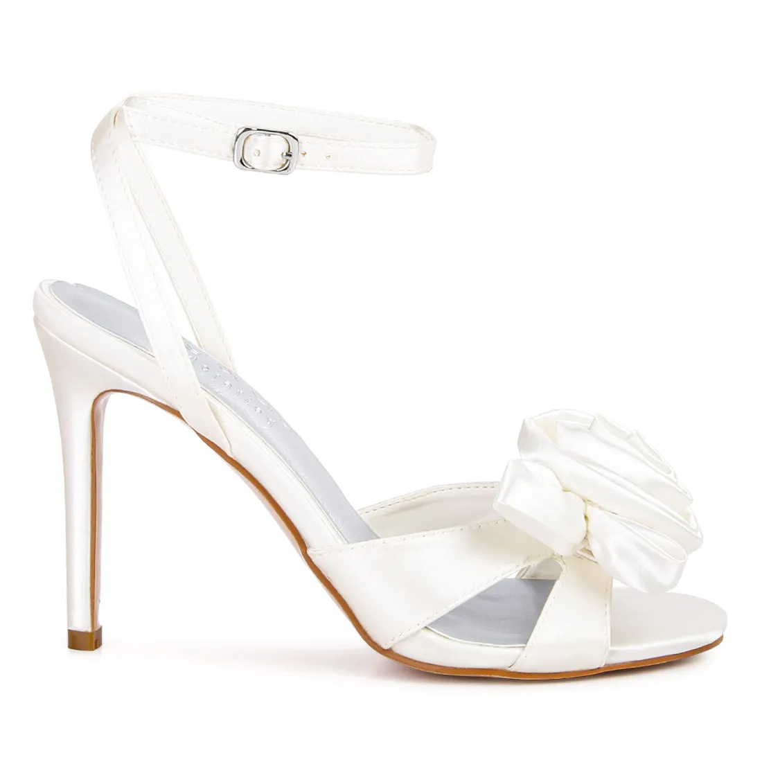 Rose Bow Satin Heeled Sandals