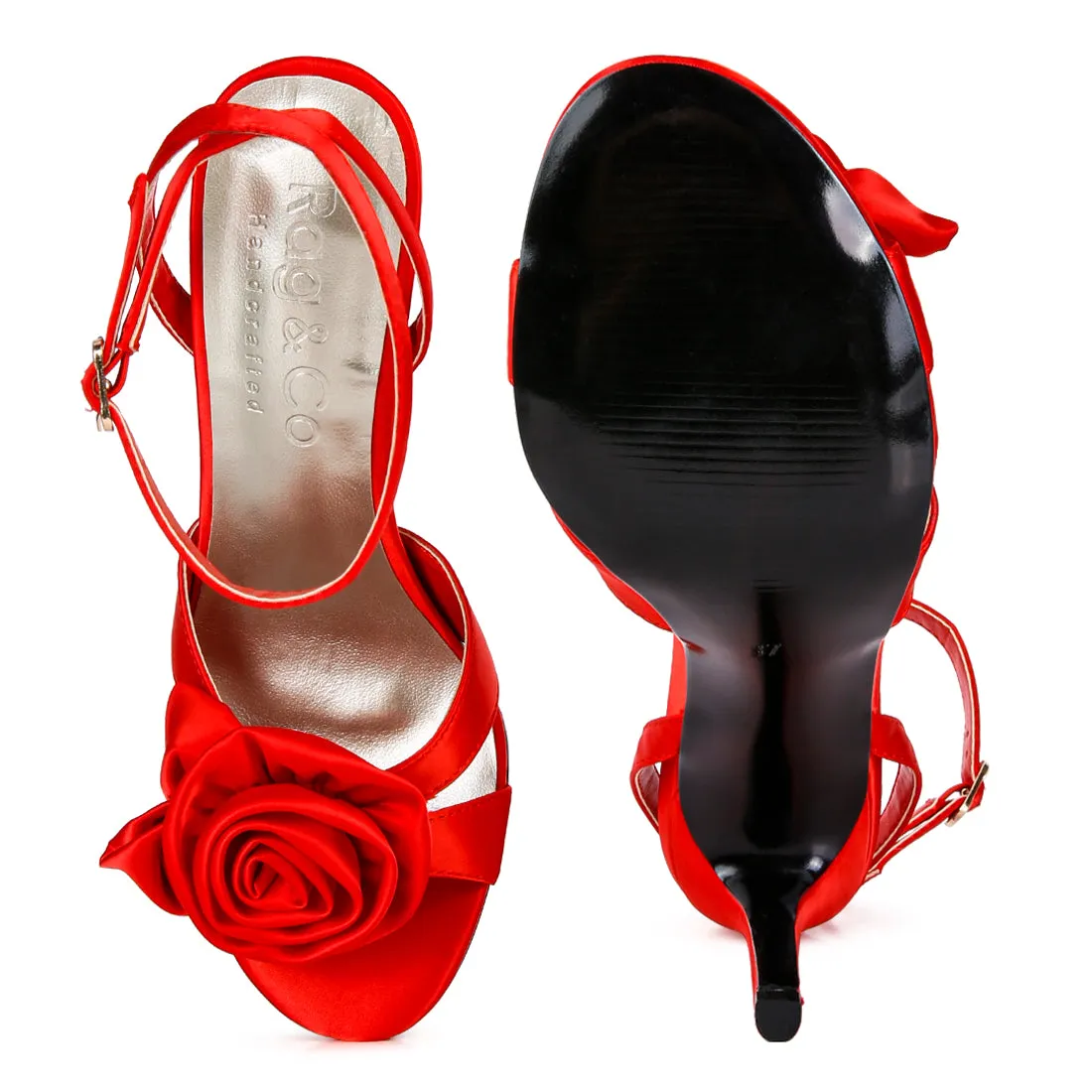 Rose Bow Satin Heeled Sandals