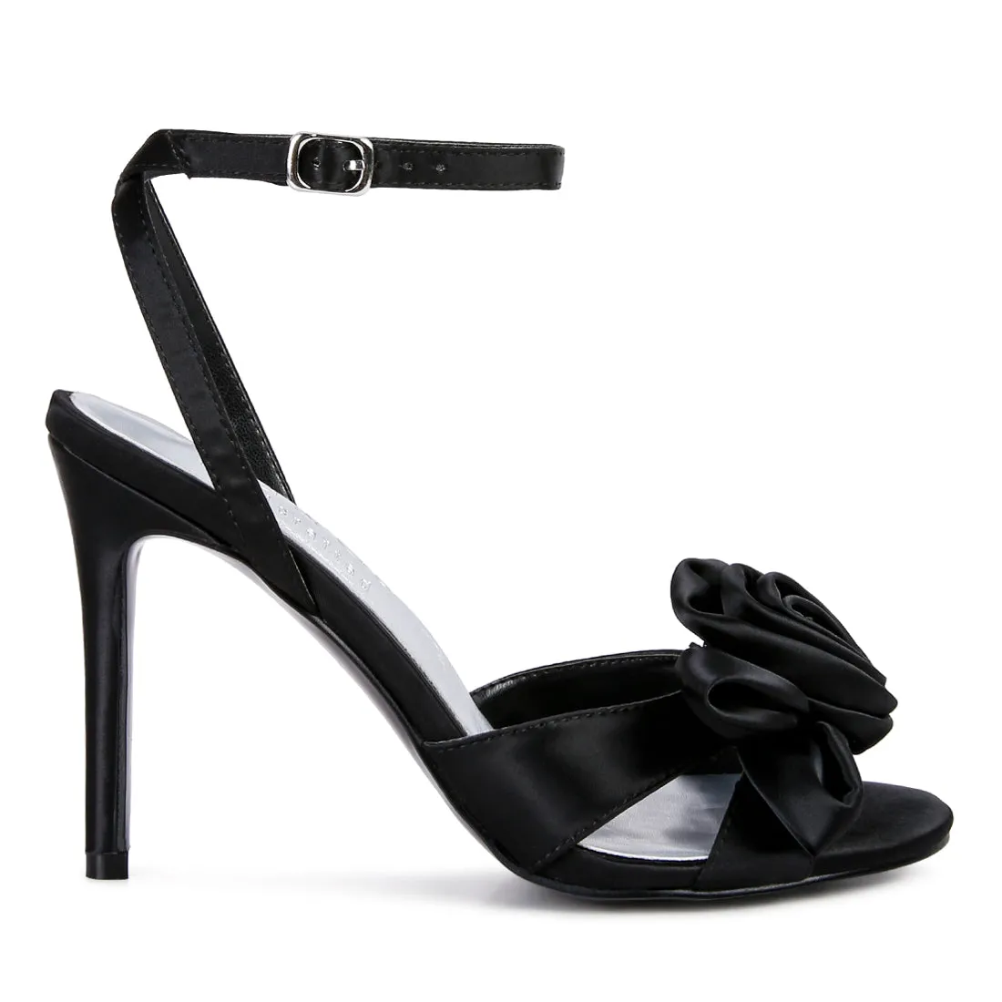 Rose Bow Satin Heeled Sandals