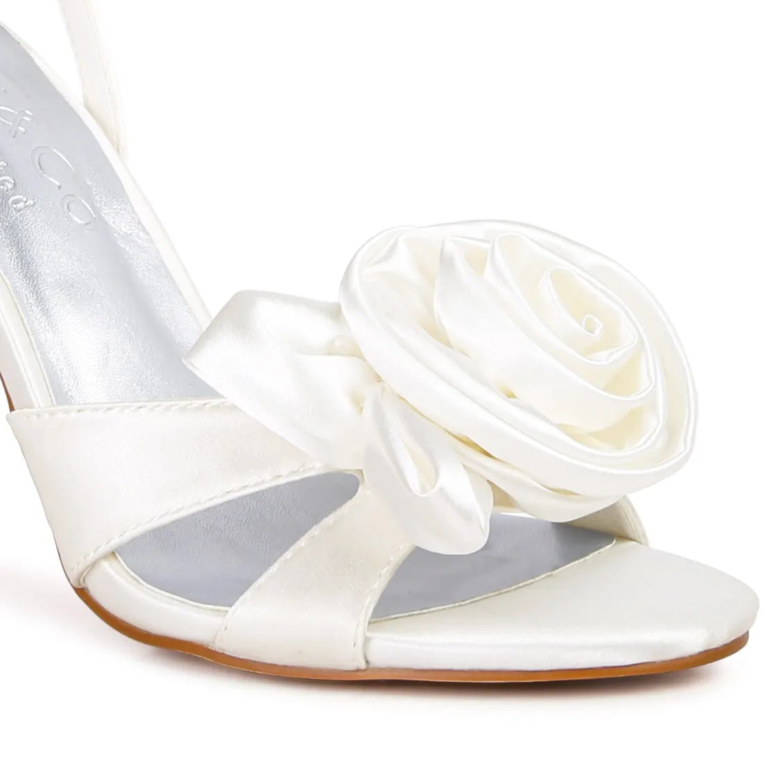 Rose Bow Satin Heeled Sandals