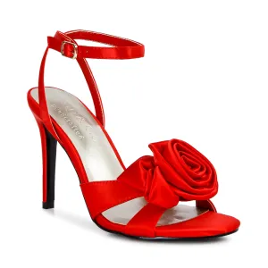 Rose Bow Satin Heeled Sandals