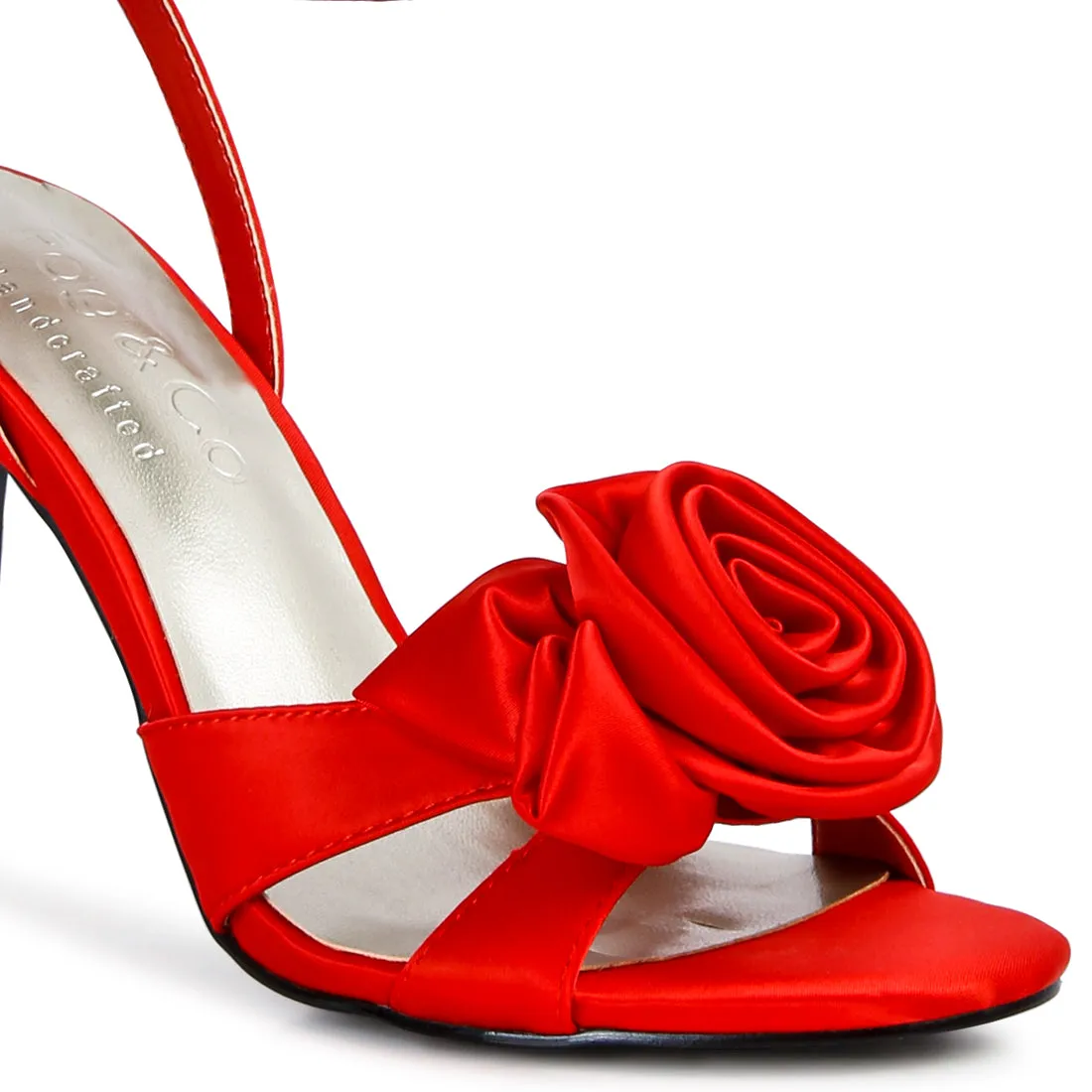 Rose Bow Satin Heeled Sandals