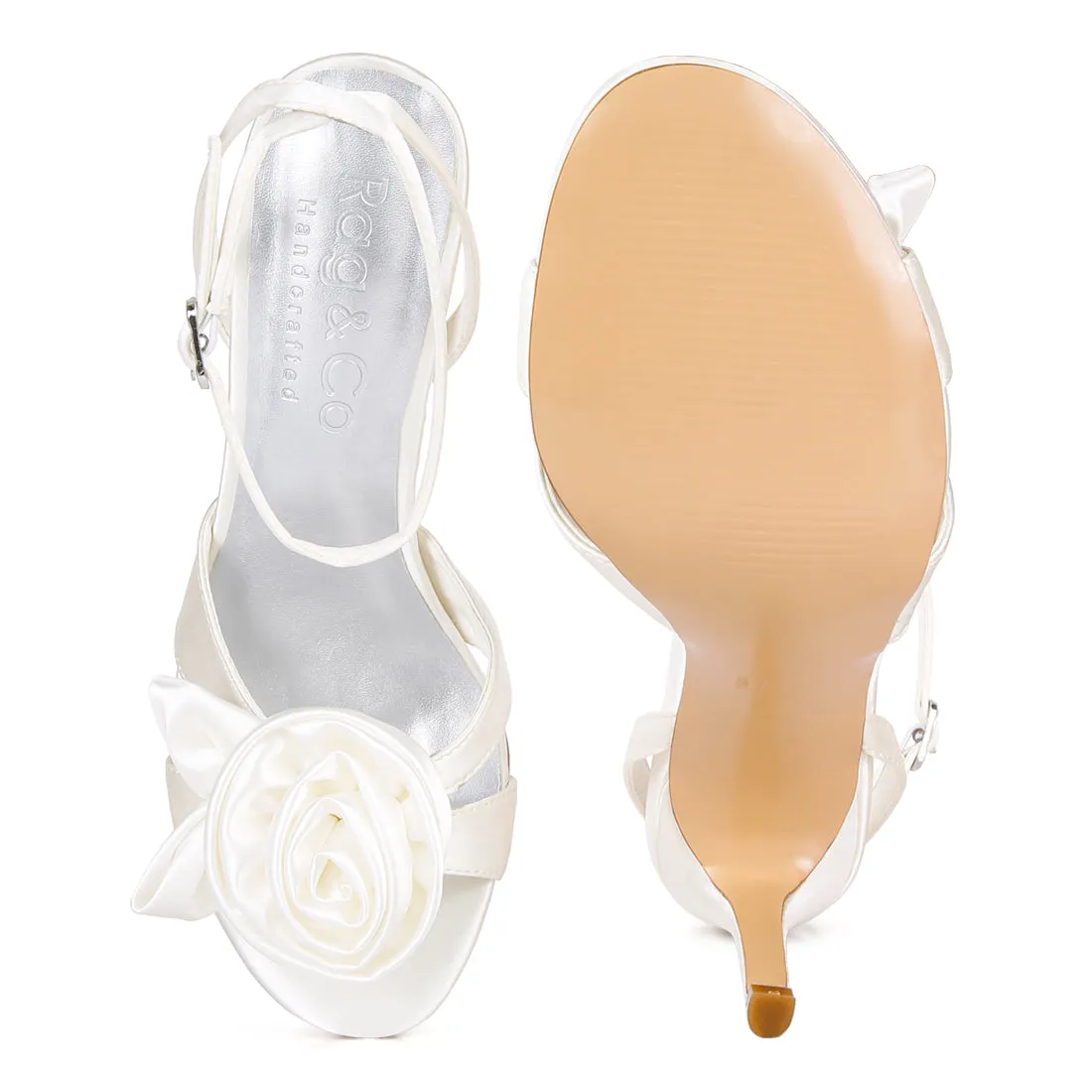 Rose Bow Satin Heeled Sandals