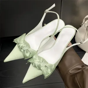 Satin Butterfly-knot Buckle Strap Thin Heels Shoes
