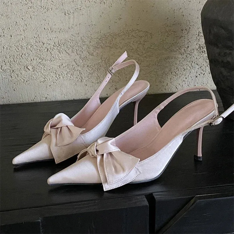 Satin Butterfly-knot Buckle Strap Thin Heels Shoes