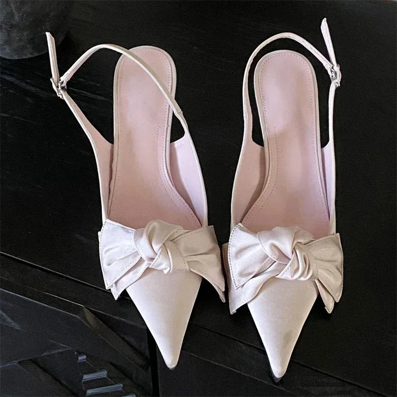 Satin Butterfly-knot Buckle Strap Thin Heels Shoes