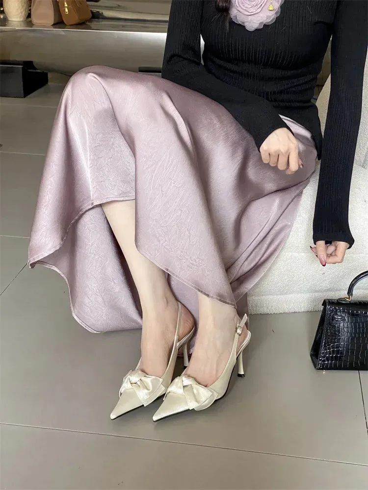 Satin Butterfly-knot Buckle Strap Thin Heels Shoes