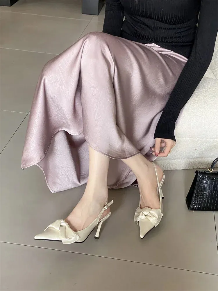 Satin Butterfly-knot Buckle Strap Thin Heels Shoes