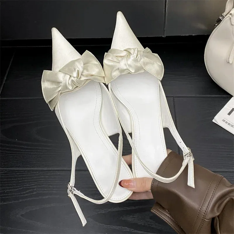 Satin Butterfly-knot Buckle Strap Thin Heels Shoes