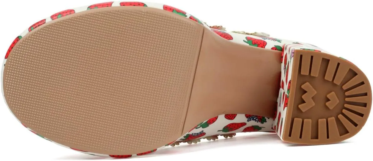 Shinelly Platform Chunky Heels Cute Strawberry Mary Janes Round Toe High Heel Kawaii Pump Shoes
