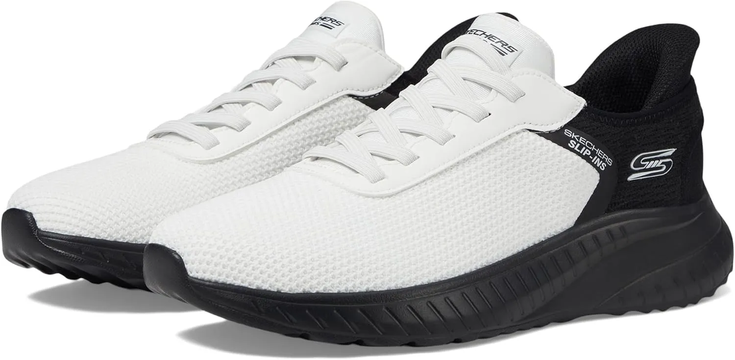 Skechers Bobs Men's Hands Free Slip-ins Squad Chaos-Balanced Edge Sneaker, Black White, 14