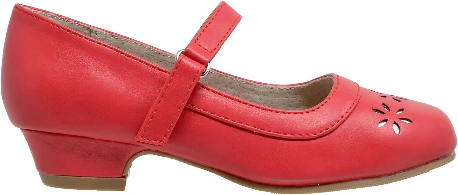 SOBEYO Girls' Dress Shoes Mary Jane Low Heel Flowers Cut Out Accents Leather Lining Insole Comfortable Memory Foam Cushion Wedding Party Princess Pump School Shoe