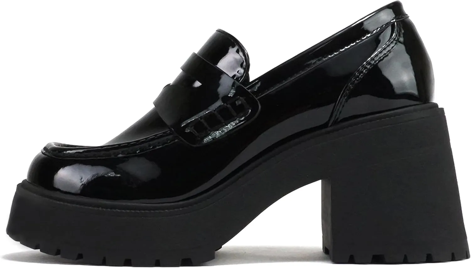 Soda “AMP” ~ Women Round Toe Slip-On Lug Sole High Heel Penny Loafer Shoe