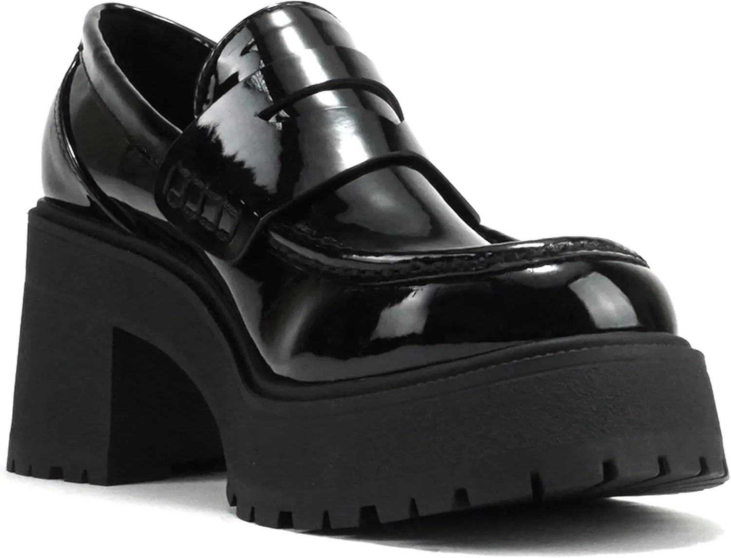 Soda “AMP” ~ Women Round Toe Slip-On Lug Sole High Heel Penny Loafer Shoe