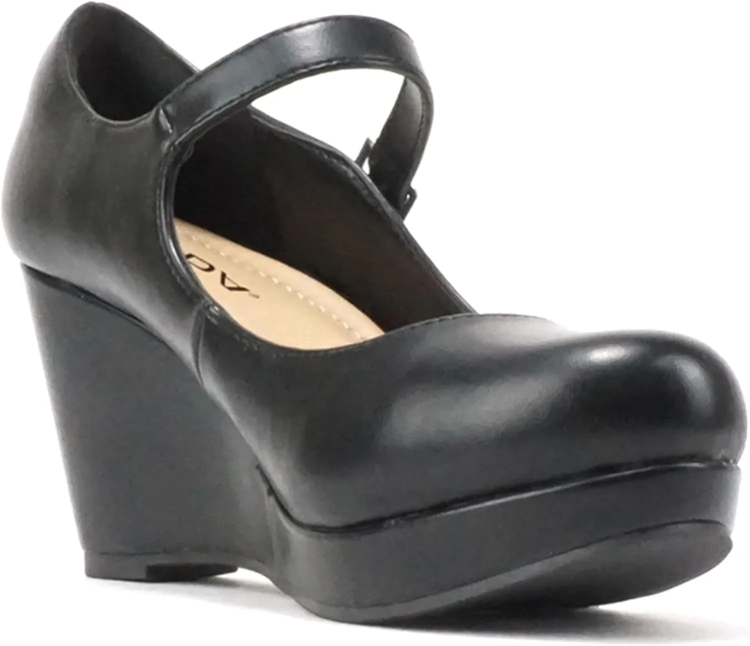 Soda Merry ~ Womens Mary Jane Strap Comfortable Platform Wedge Pump Heel Shoes (Wide Fit Available)