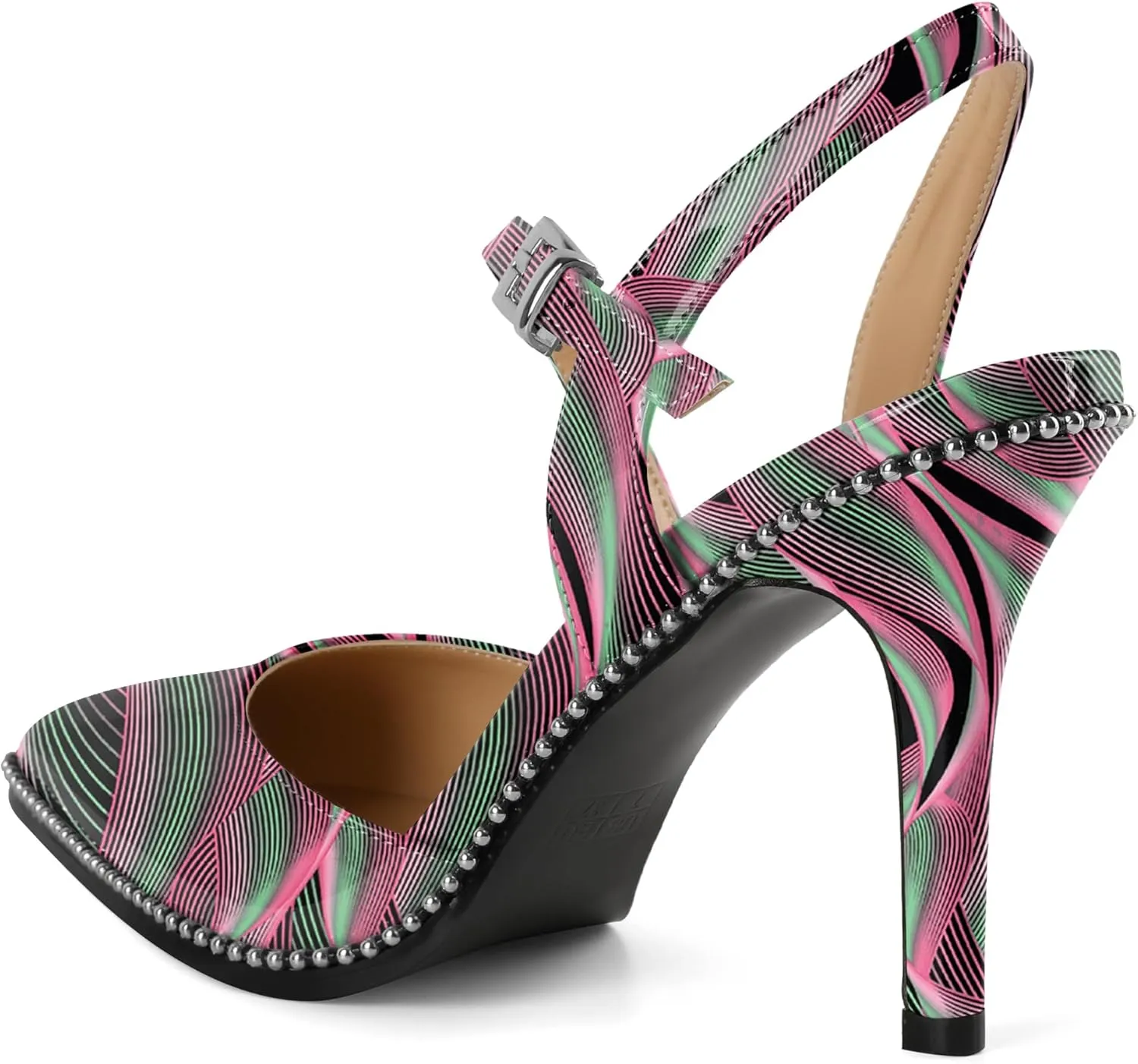 Soireelady Women Slingback Heels High Heel Beaded Pumps Pointed Toe Stilettos Slip On Strappy Heels Dress Pumps Shoes 3.5 Inch