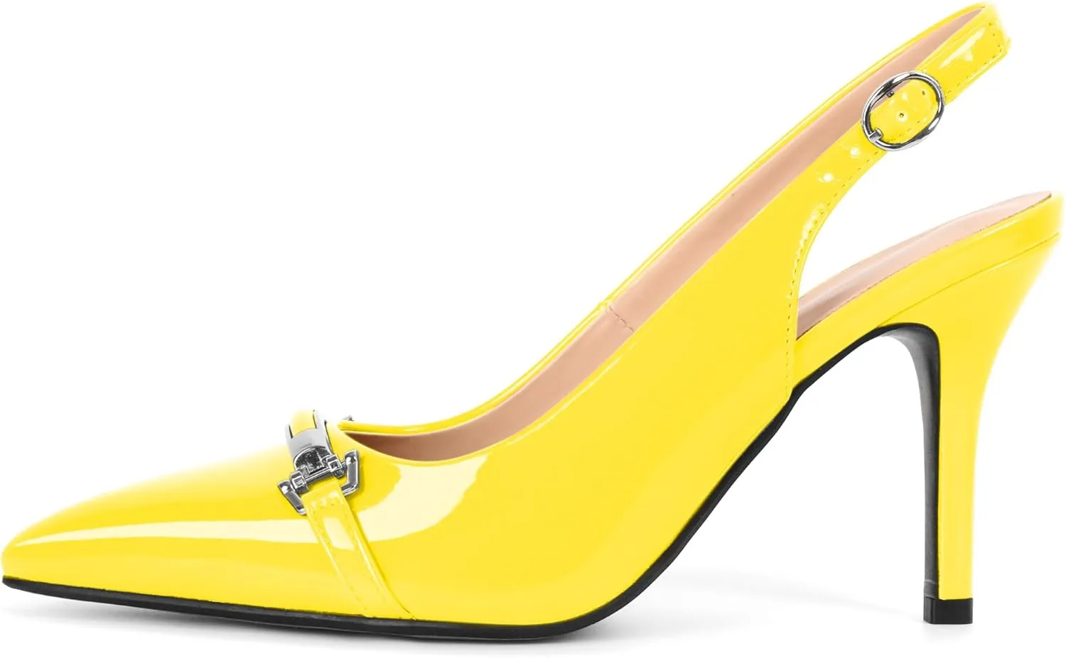 Soireelady Women's Slingback Heels Pointed Toe Stilettos High Heel Pumps Silver Buckle Strap Fashion Shoes 3.5 Inches