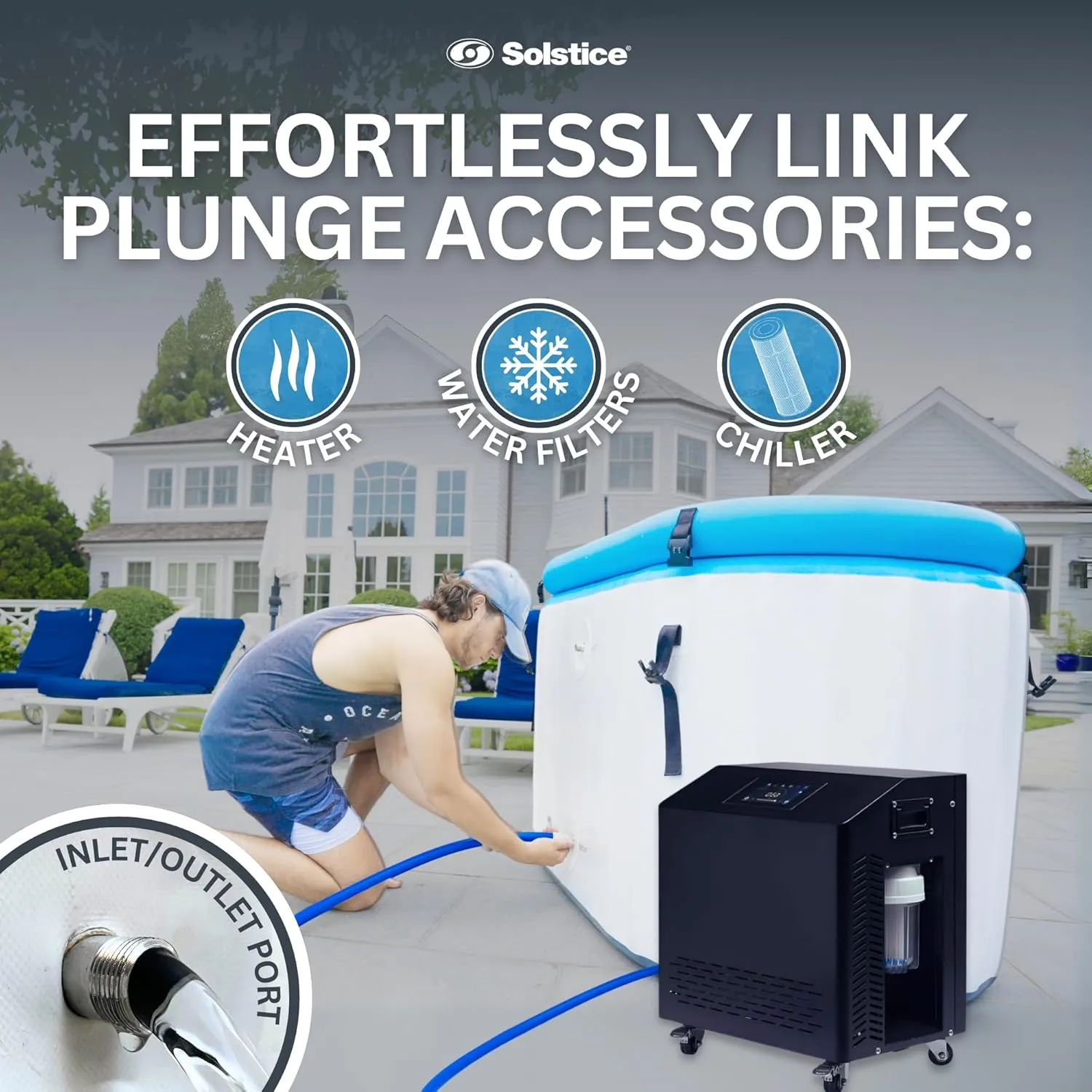 SOLSTICE 1-2 Person Cold Tub, Inflatable Plunge Bath w/Insulated Lid, 100-Gallon Capacity - Includes Pump, 1Quick Setup, Spacious 30-Inch Deep Interior, Durable Drop-Stitch Construction
