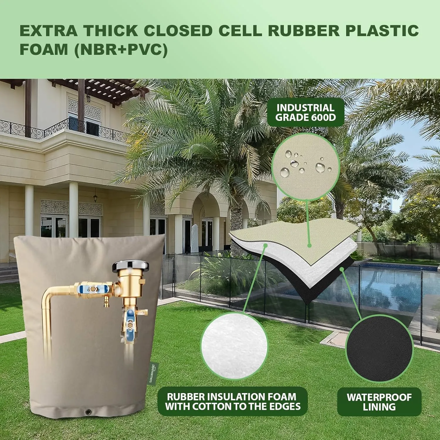 The Original Winter Pipe Insulation Cover (0˚F) - Extra-Thick EVA NBR (UV-Coated) Insulated Backflow Preventer Freeze Protection, Pump Cover, Sprinkler/Well/Valve Head Cover - (30" W X 24" H)