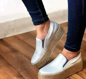 Women Sandals Espadrilles with Platform Tread Sole Flat Platform Slip-On Platform Hemp Rope Shoes Casual and Comfortable