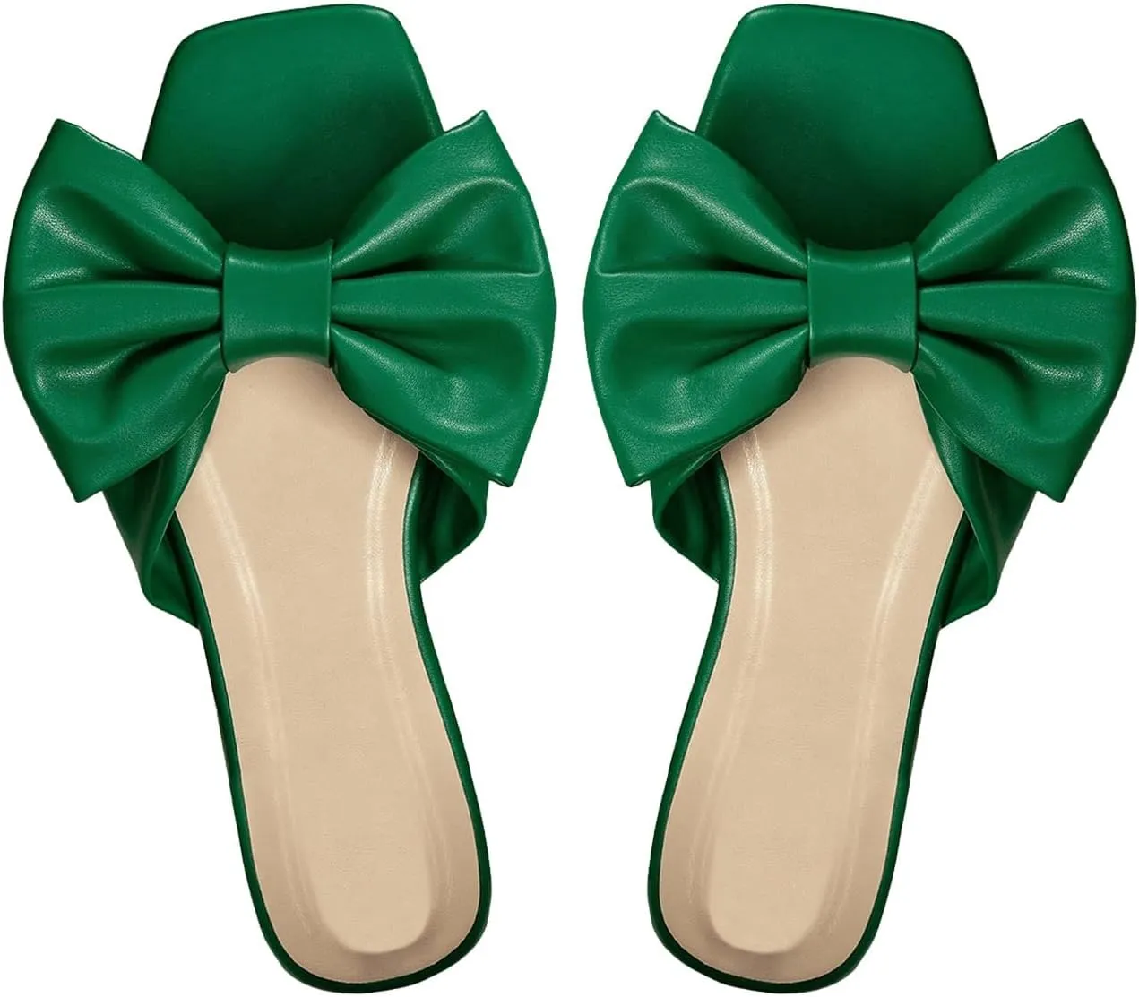 Women’s Bow Slip-On Sandals – Square-Toe Flat Summer Slides with Romantic Bow Accent – Cute Casual Shoes for Vacations, Shopping & Everyday Outfits