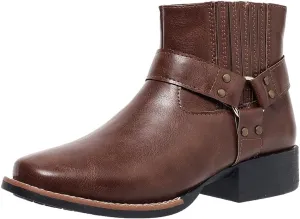 Womens Chelsea Boots Comfortable Round Toe Slip On Ankle Bootie Chunky Low Heel Booties Side Zipper Rivet Studded Shoes