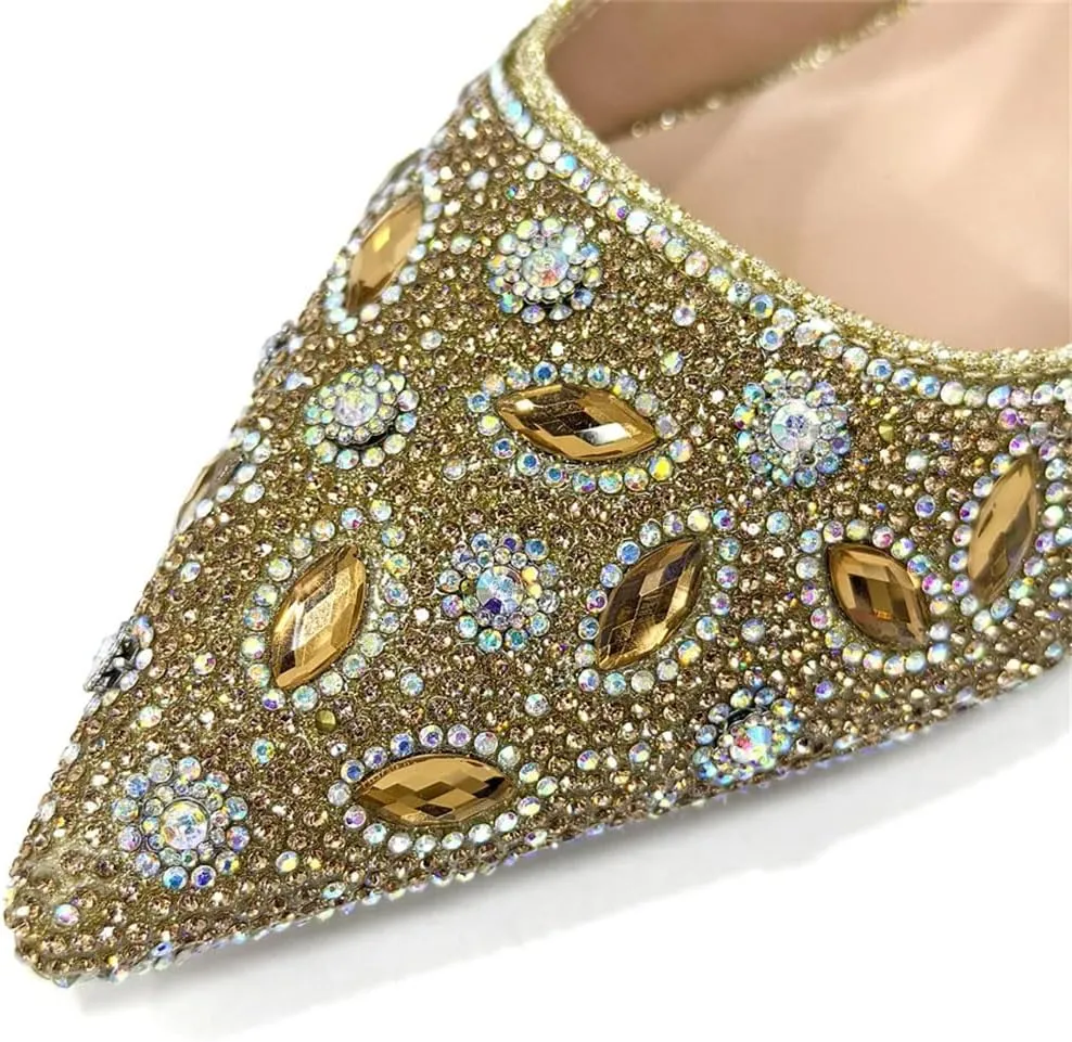 Women's Diamond Luxurious Pointed Toe Pump and Bag Set with Buckle Strap for Elegant Occasions