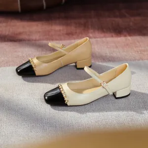 Women's Elegant Patchwork Mid Heel Buckle Mary Jane Pump