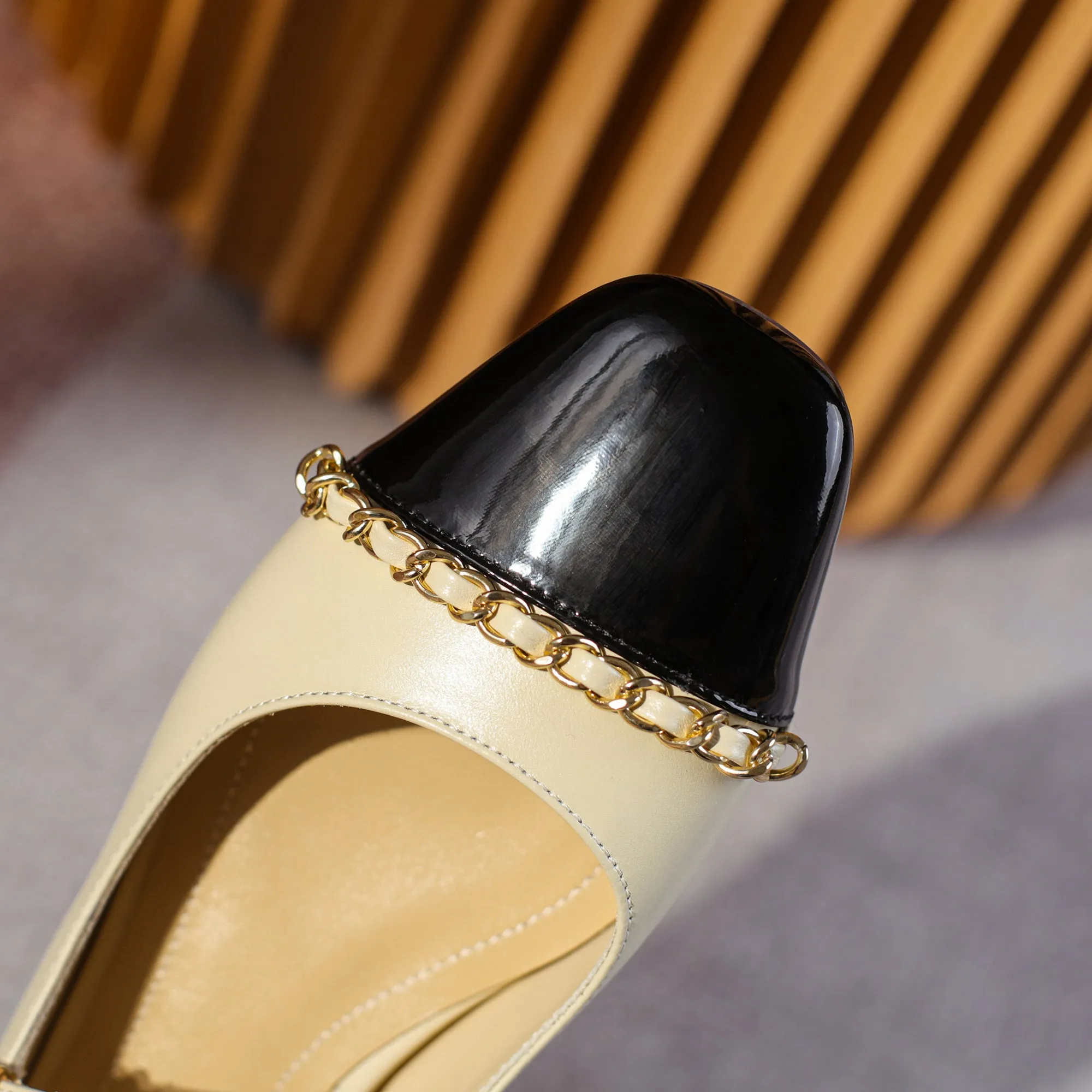 Women's Elegant Patchwork Mid Heel Buckle Mary Jane Pump