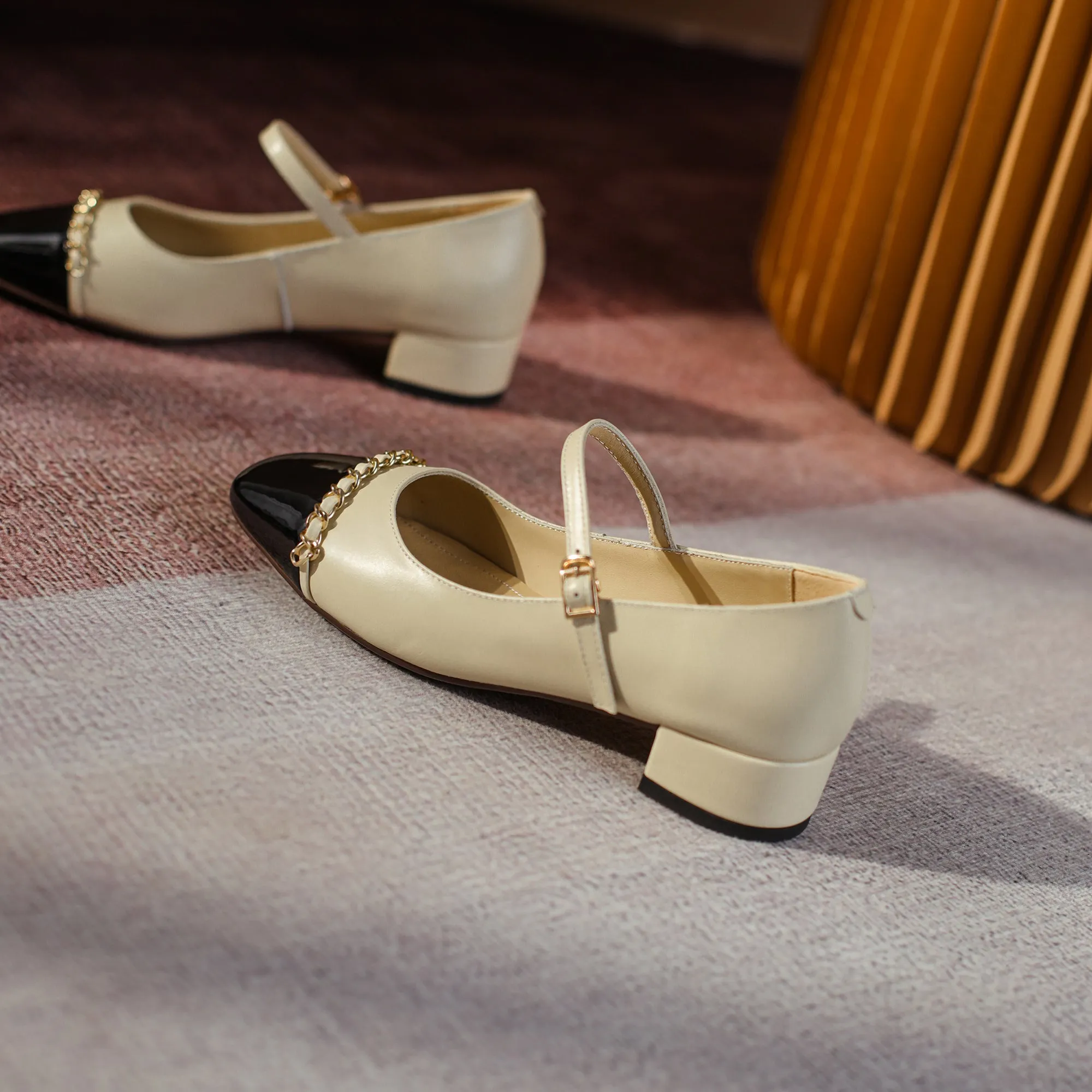 Women's Elegant Patchwork Mid Heel Buckle Mary Jane Pump