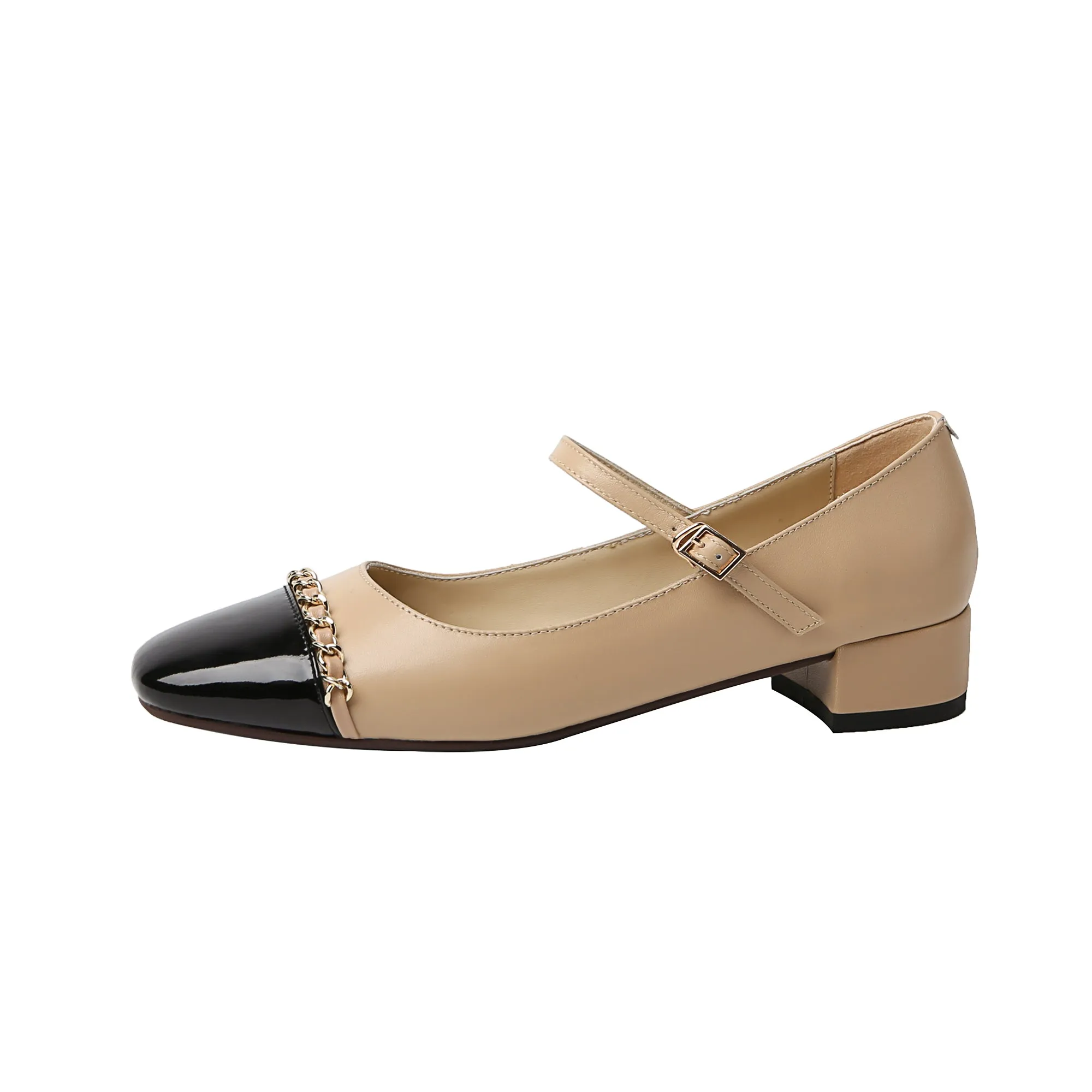 Women's Elegant Patchwork Mid Heel Buckle Mary Jane Pump