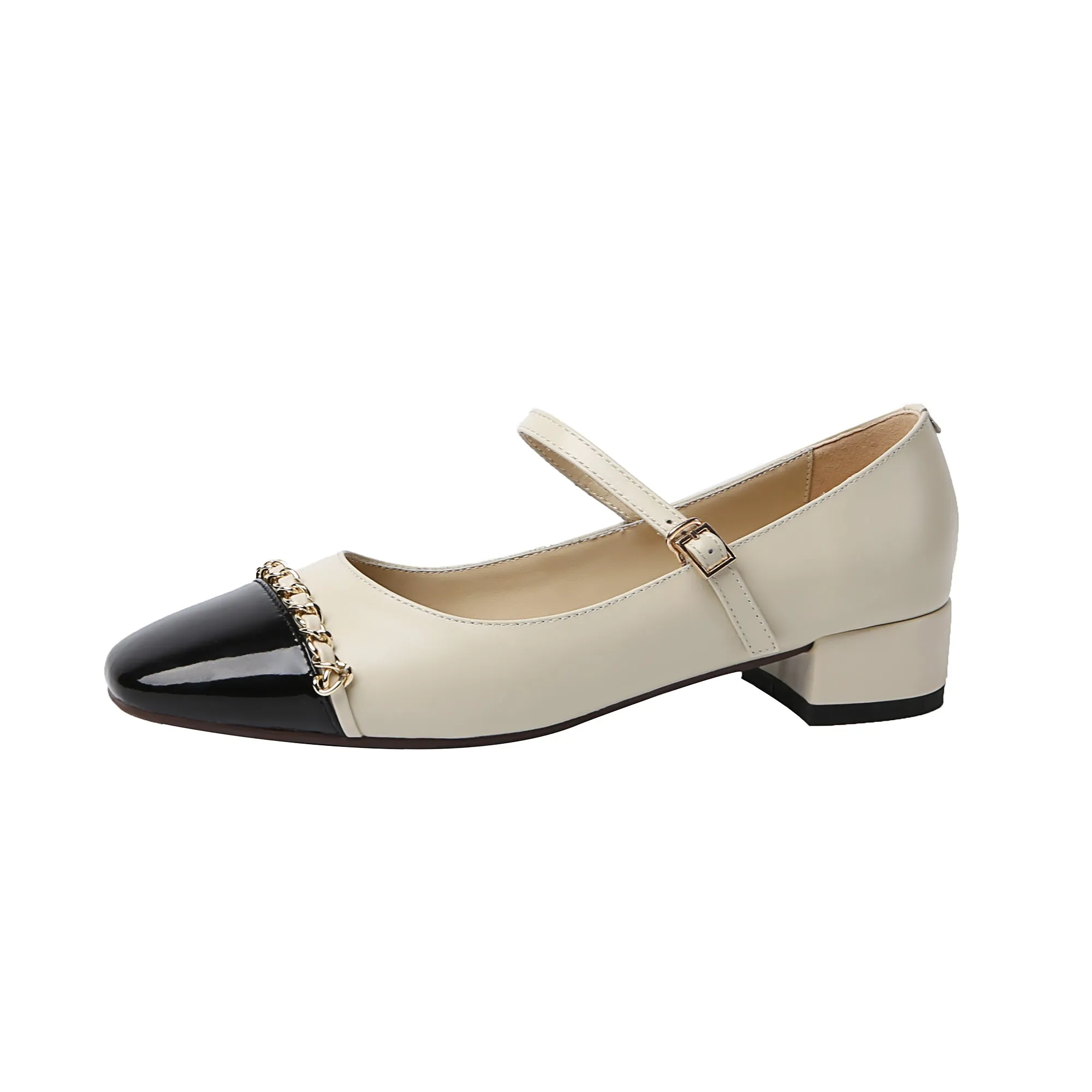 Women's Elegant Patchwork Mid Heel Buckle Mary Jane Pump