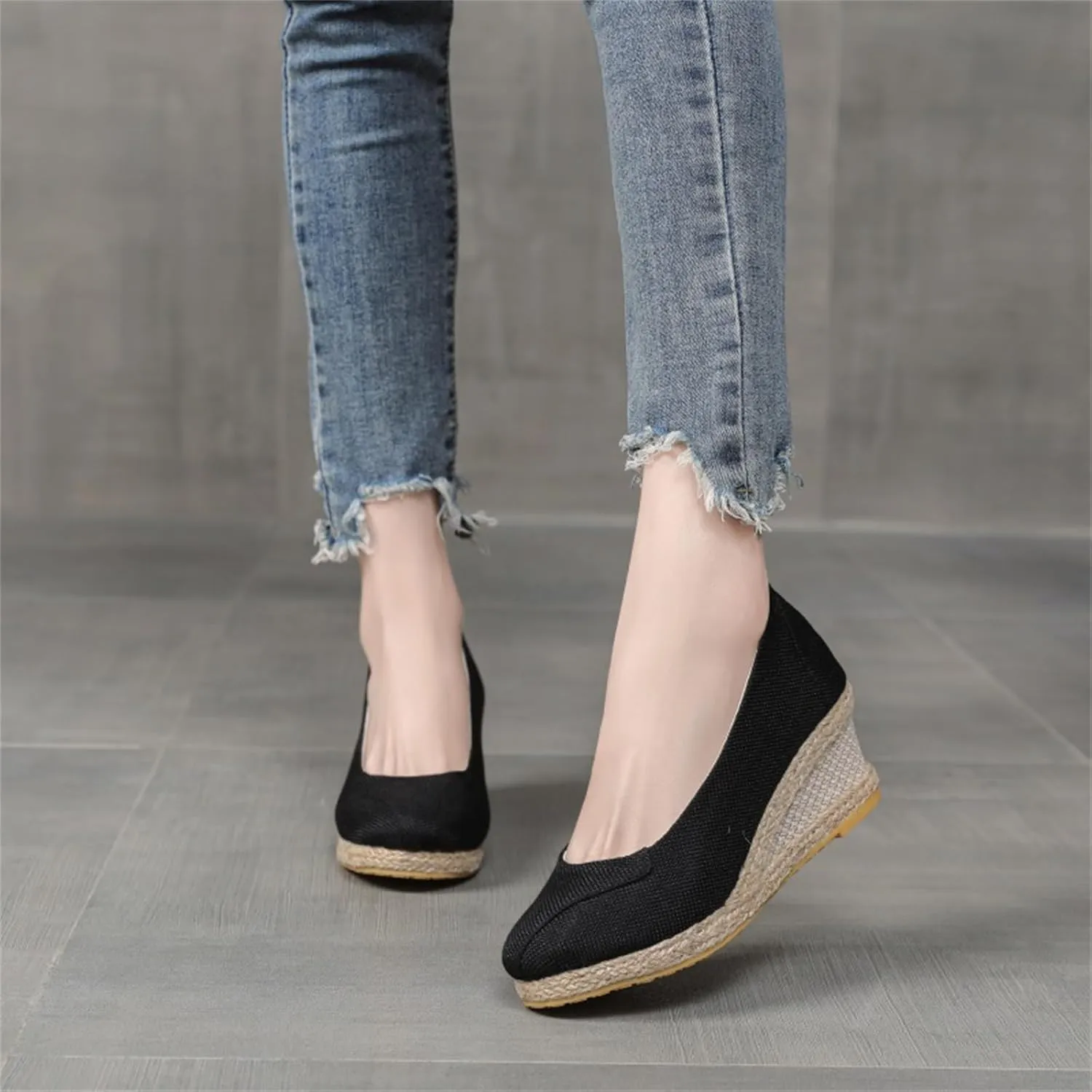 Women's Espadrilles Thick Soled Wedge Shoes Slip On Closed Toe Sandals Ladies Outdoor Sandals Espadrille Wedges Pumps Shoes Vacation Beach Sandal Comfortable Lightweight for Walking
