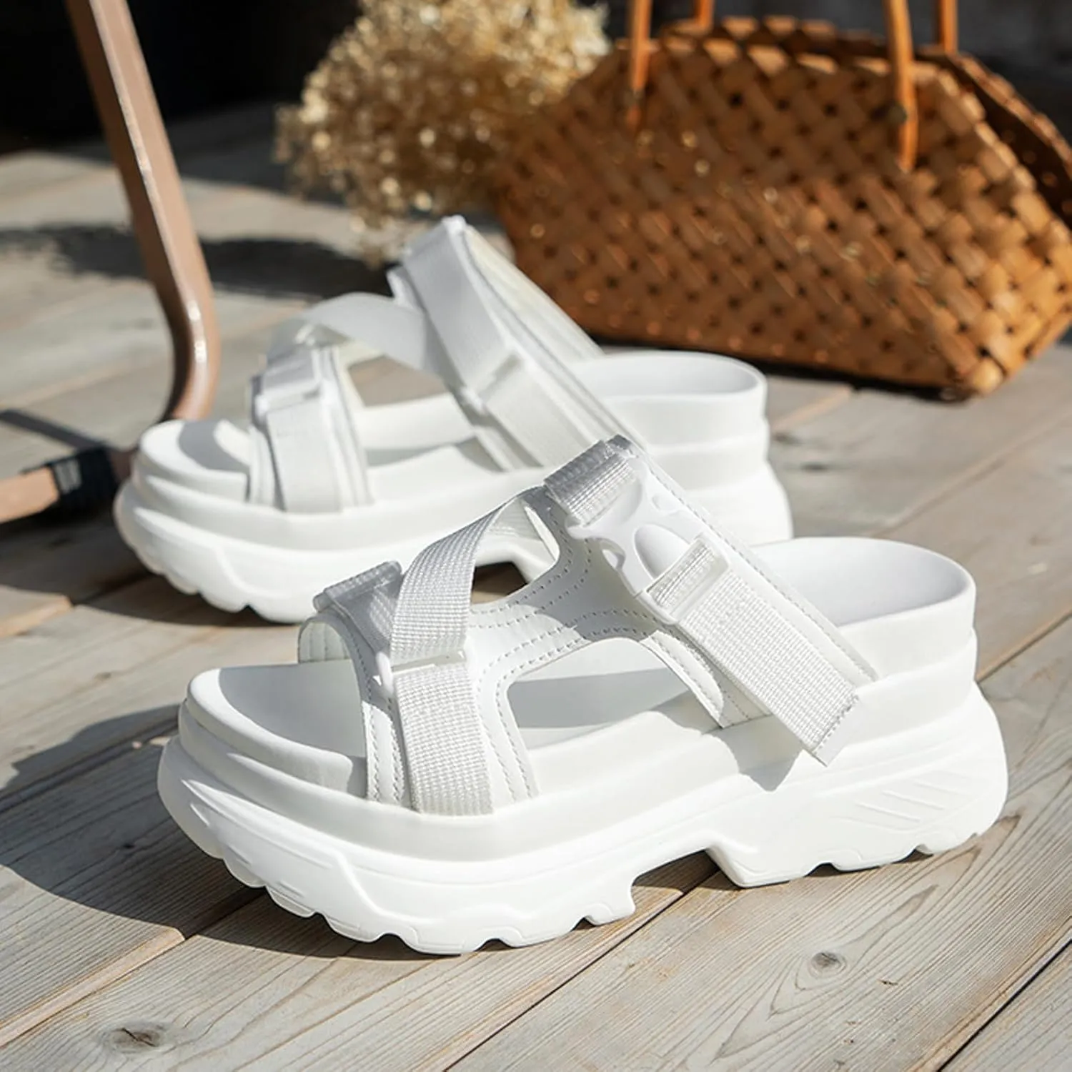 Women's Fish Mouth Platform Slip-On Walking Sandals Fashionable Open Toe Arch Support Non-Slip Heightened Wedge Heel Outdoor Summer Mam Sport Sandals