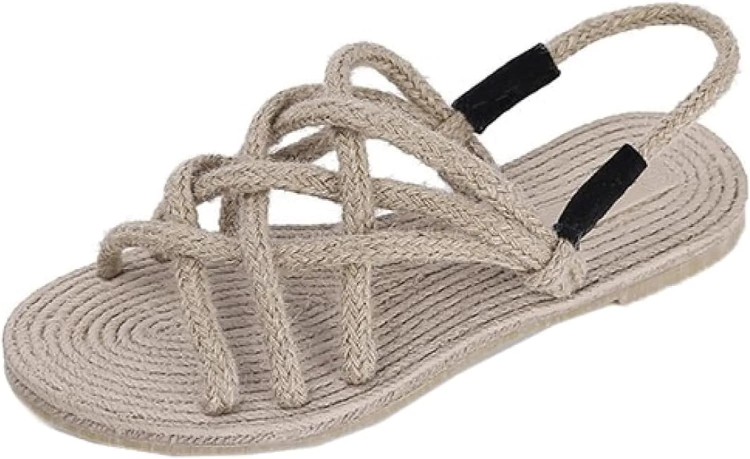Women's Hemp Rope Open Toe Lace up Canvas Casual Sandals Walking Soft Flat Shoes