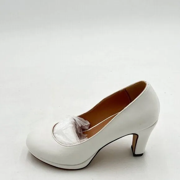 Women's Low Platform High Chunky Heeled Slip On Closed Round Toe Pump Elegant