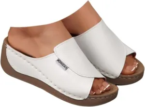 Women's Orthotic Sandals – Arch Support Slides, Breathable Leather Wedge Platform – Slip-On Walking Shoes for All-Day Comfort