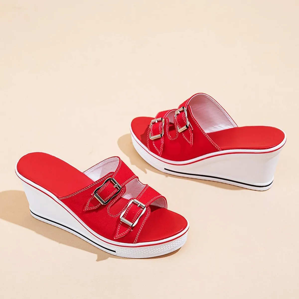 Women's Sneaker Shoes High Heel Fashionable Canvas Shoes High Tube Lace Up Wedge Edge Zipper Slope Angle Shoes Size 4-11
