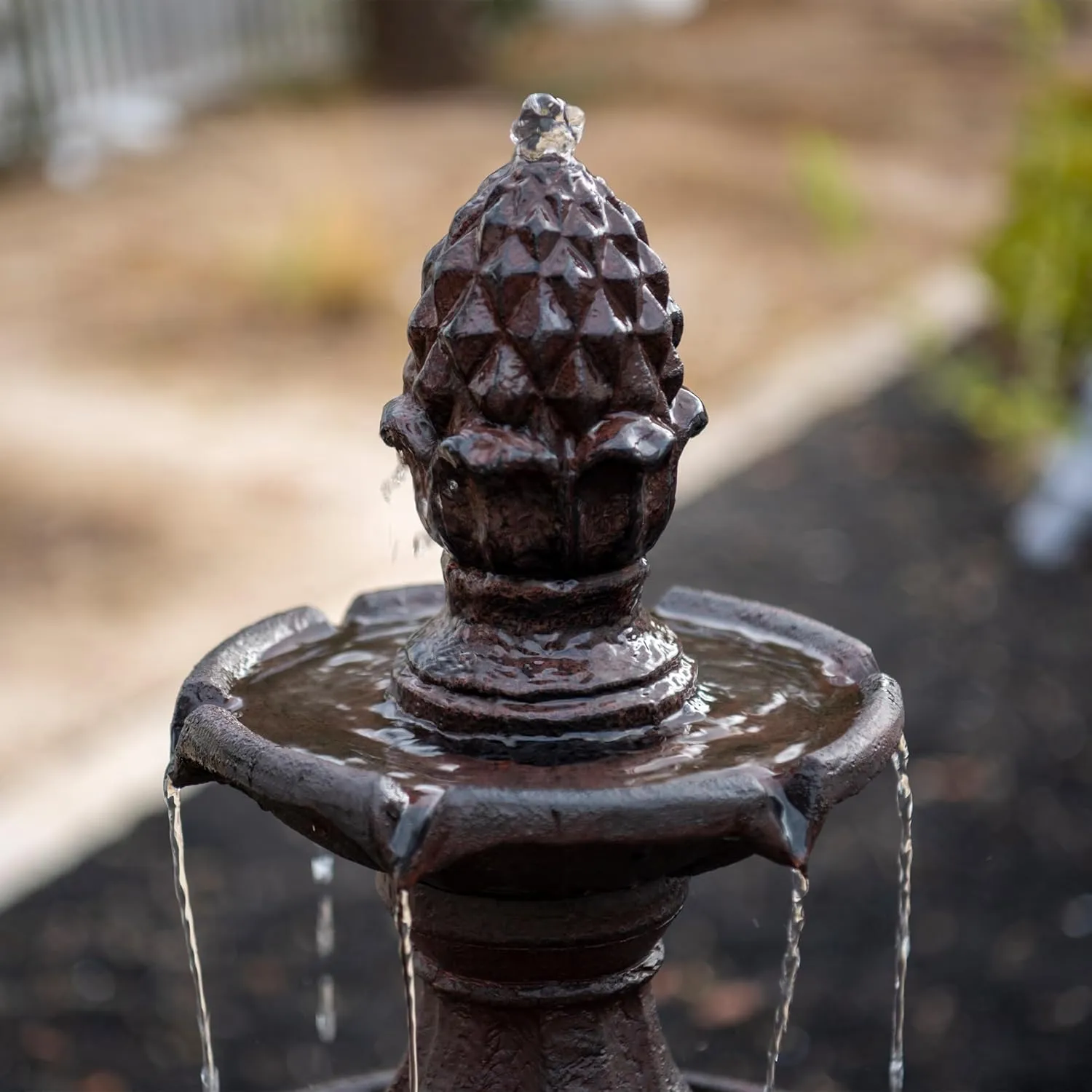 XBrand 3-Tier Water Fountain w/Pump & Pineapple Top, 51 Inch Tall, Brown, Large Outdoor Freestanding Waterfall Decor for Porch, Lawn and Garden