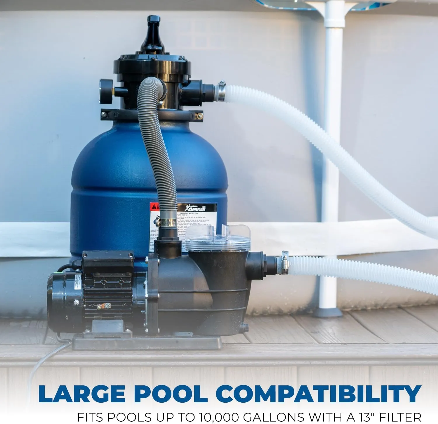 XtremepowerUS 13" Sand Filter 3/4HP Pool Pump Max 2,400 GPH High-Flow for Above Ground Swimming Pool Set Multi-Port Valve Up To 10,000 Gallons