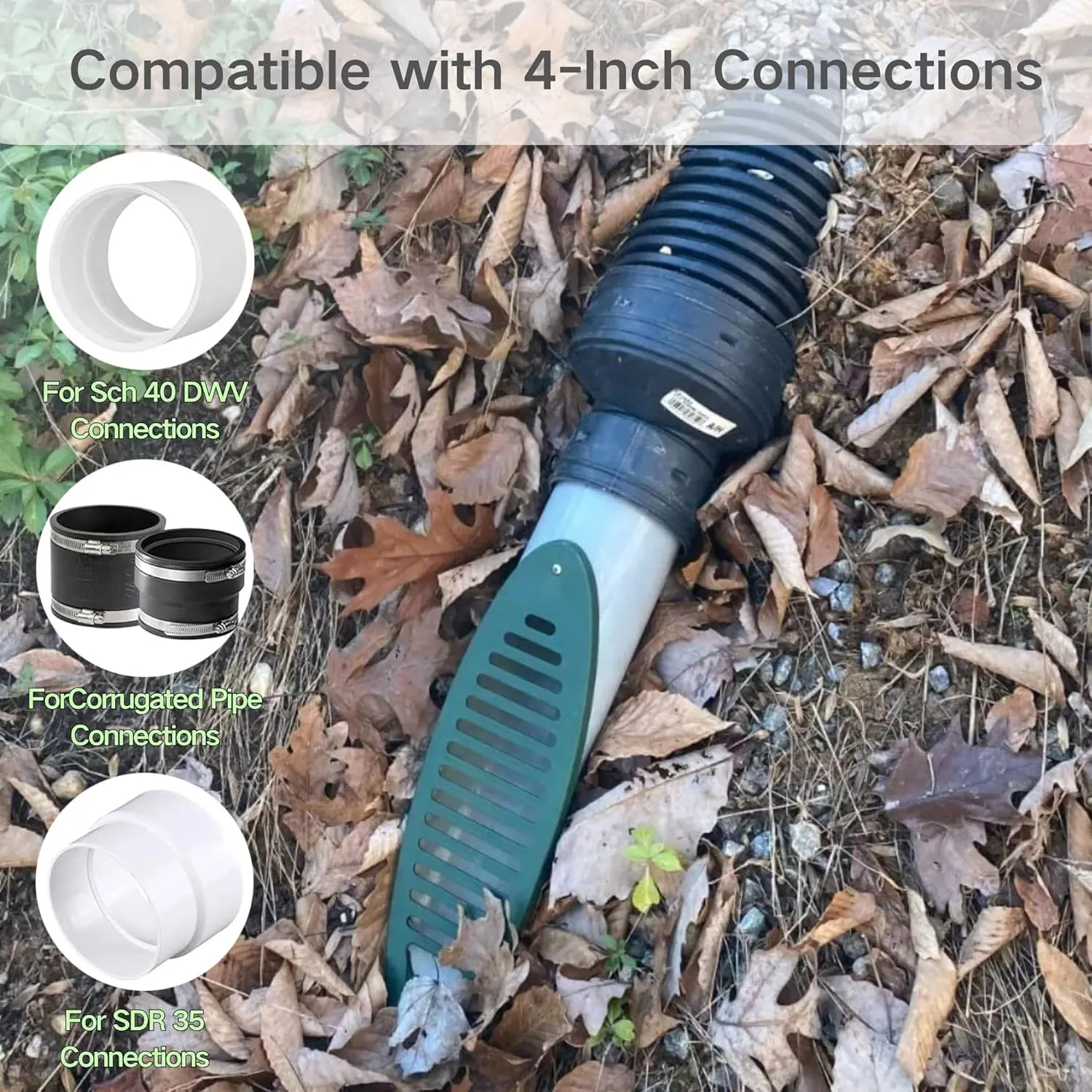 Yard Drain Emitter,Green Angled Drain for Sewage Pump Discharge and Downspout End Extension, Drainage Emitter Compatible with 4 inch Connection