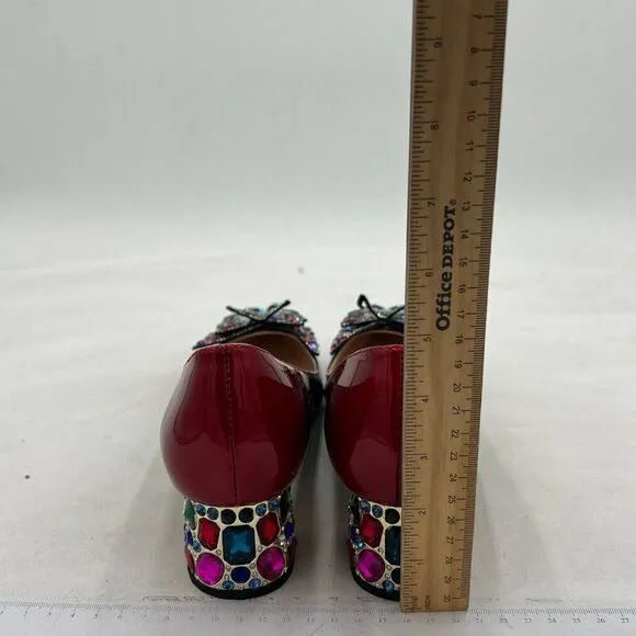 YDN Black/Red Pointed Toe Bow Pump Rhinestone Block Low Heel Butterfly Shoe
