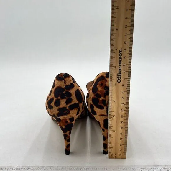 YDN Leopard Mid Heels Slip on Loafer Pumps Pointy Toe Slide Suede Prom Shoes